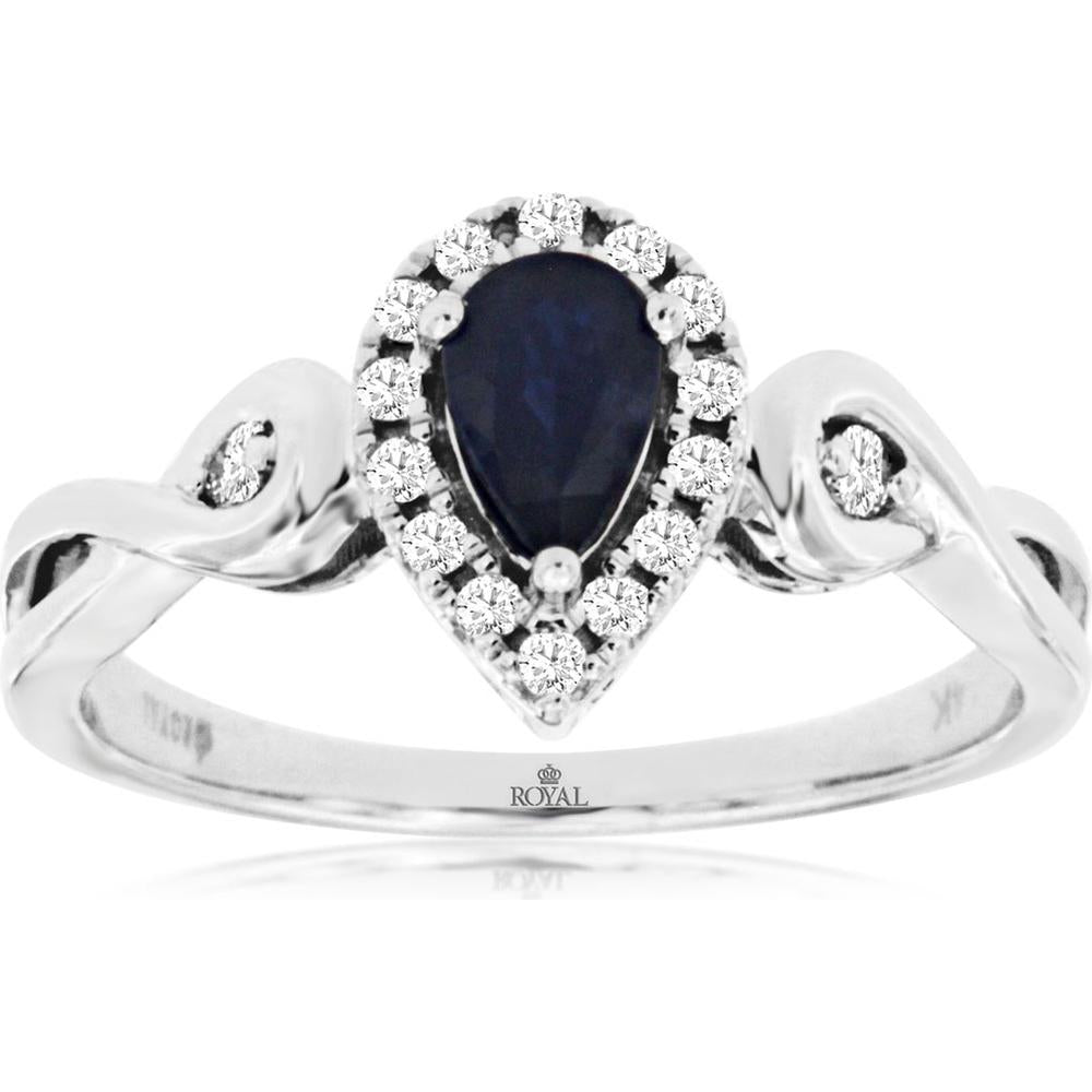 14K White Gold Sapphire & Diamond Halo Ring - 0.53 Carats Sapphire & 0.16 Carats Total Diamond Weight