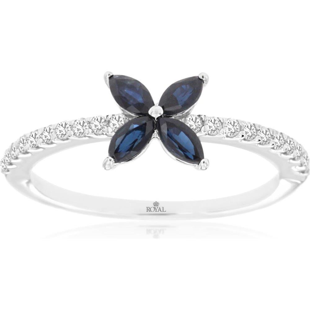 14K White Gold Sapphire & Diamond Halo Ring - 0.55 Carats Sapphire & 0.20 Carats Total Diamond Weight