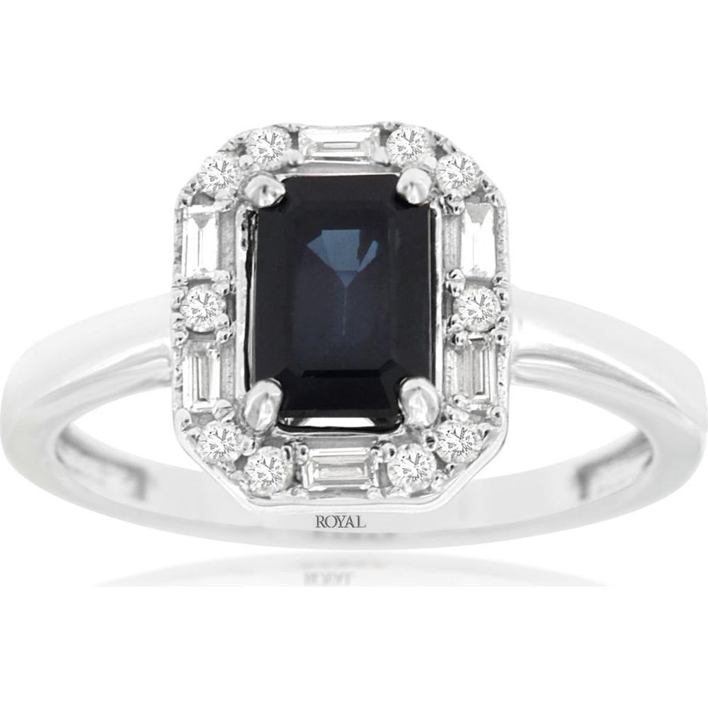 14K White Gold Sapphire & Diamond Halo Ring - 1.19 Carats Total Gemstone Weight