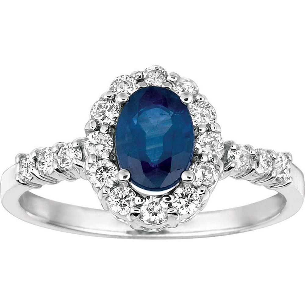 14K White Gold Sapphire & Diamond Halo Ring - 1.47 Carats Total Carat Weight