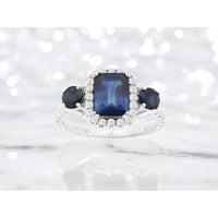 14K White Gold Sapphire & Diamond Halo Ring - 1.85 Carats Sapphire & 1 Carats Total Diamond Weight