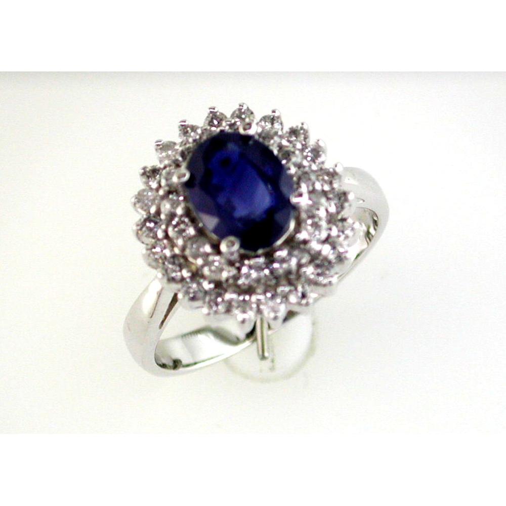 14K White Gold Sapphire & Diamond Halo Ring - 2.17 Carats Total Gem Weight