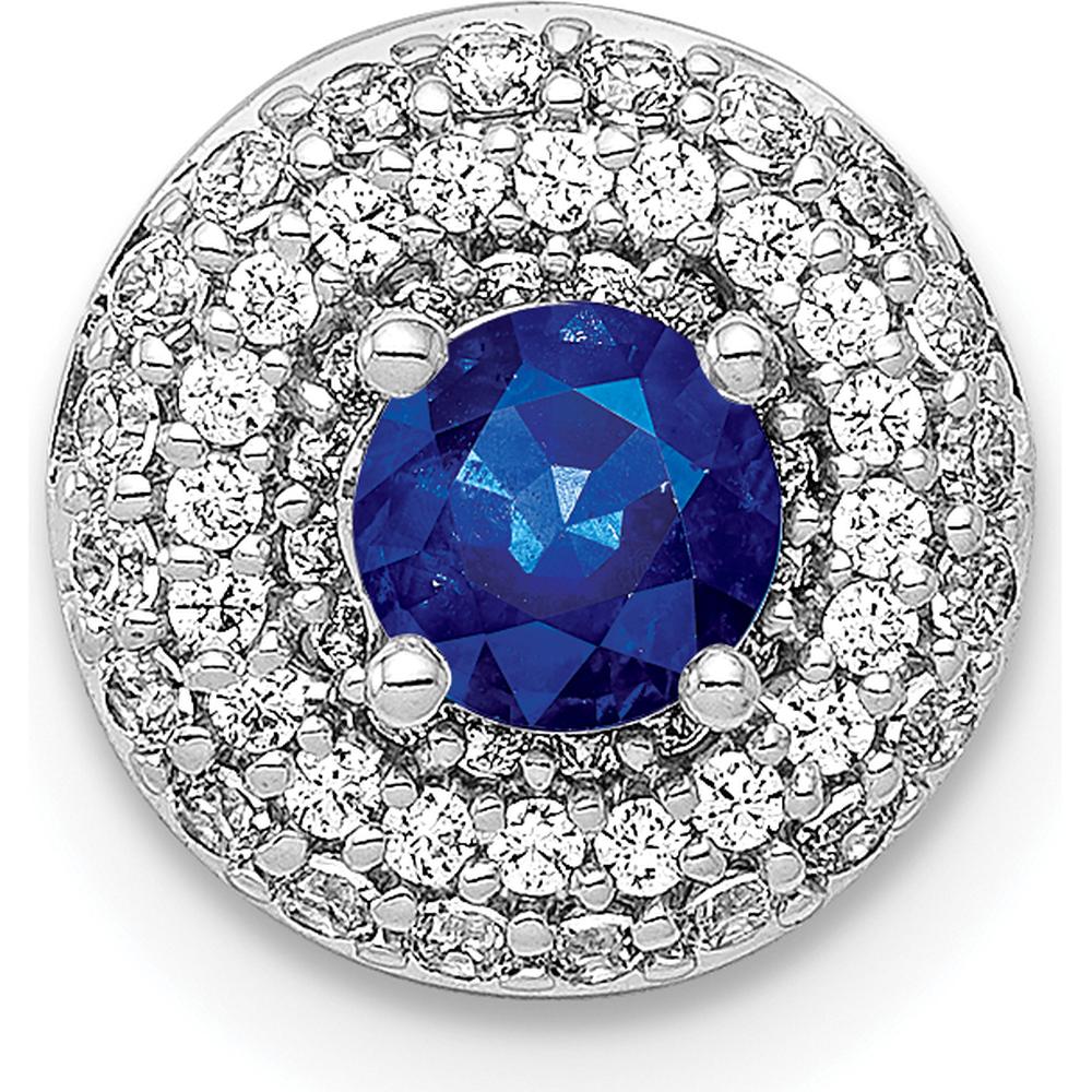 14K White Gold Sapphire and Diamond Halo Slide Pendant - 0.34 Carat Sapphire, 0.17 Carat Total Diamond Weight by Monteluci Fine Jewelry