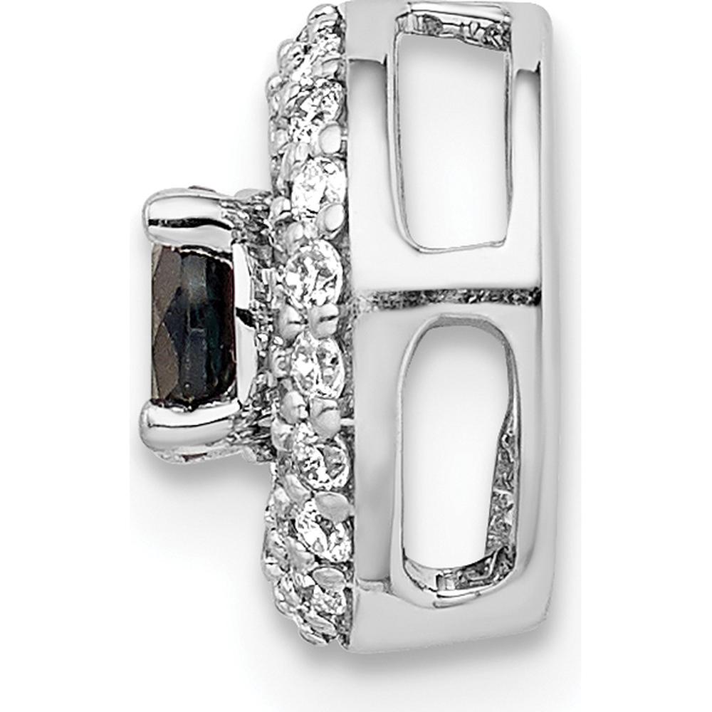 14K White Gold Sapphire and Diamond Halo Slide Pendant - 0.34 Carat Sapphire, 0.17 Carat Total Diamond Weight by Monteluci Fine Jewelry