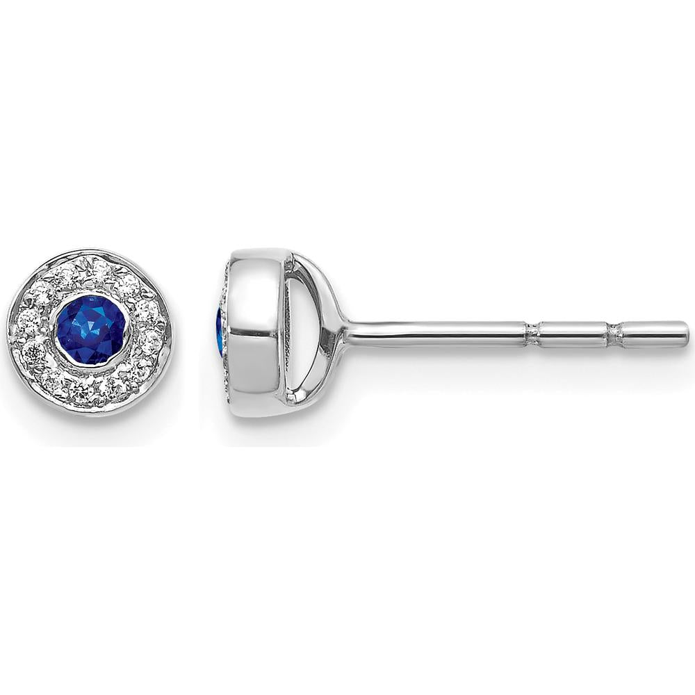 14K White Gold Sapphire and Diamond Halo Stud Earrings - 0.11 Carat Total Gem Weight by Monteluci Fine Jewelry