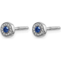 14K White Gold Sapphire and Diamond Halo Stud Earrings - 0.11 Carat Total Gem Weight by Monteluci Fine Jewelry