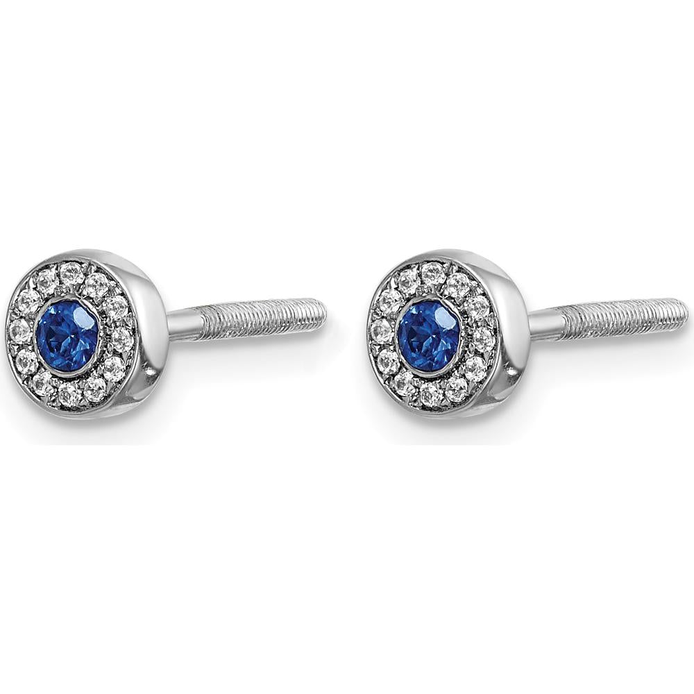 14K White Gold Sapphire and Diamond Halo Stud Earrings - 0.11 Carat Total Gem Weight by Monteluci Fine Jewelry
