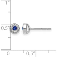 14K White Gold Sapphire and Diamond Halo Stud Earrings - 0.11 Carat Total Gem Weight by Monteluci Fine Jewelry