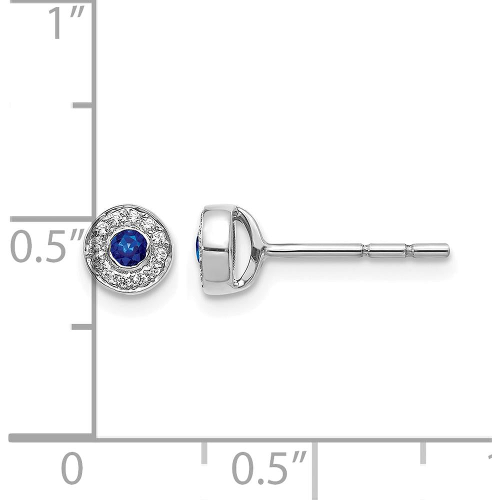 14K White Gold Sapphire and Diamond Halo Stud Earrings - 0.11 Carat Total Gem Weight by Monteluci Fine Jewelry