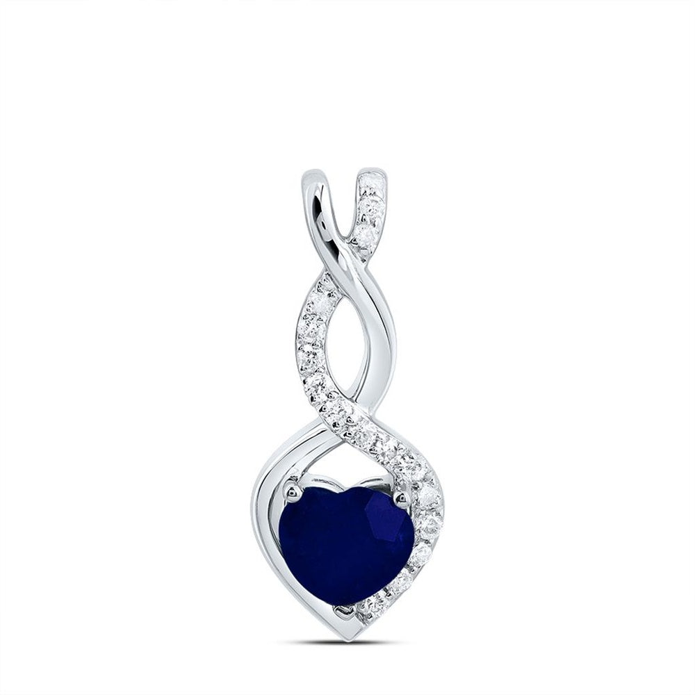 14K White Gold Sapphire and Diamond Heart Pendant - 3/4 Carat Total Gemstone Weight