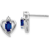 14K White Gold Sapphire and Diamond Heart Post Earrings - 0.293 Carat Total Sapphire Weight by Oro Pregiato