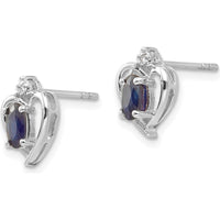 14K White Gold Sapphire and Diamond Heart Post Earrings - 0.293 Carat Total Sapphire Weight by Oro Pregiato