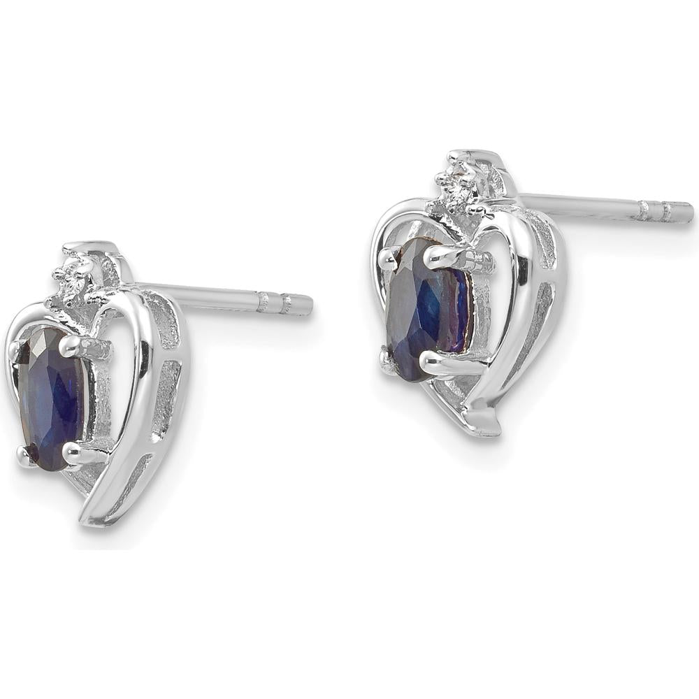 14K White Gold Sapphire and Diamond Heart Post Earrings - 0.293 Carat Total Sapphire Weight by Oro Pregiato