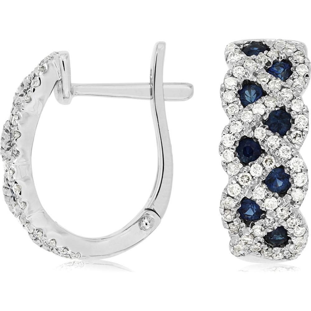 14K White Gold Sapphire & Diamond Huggie Earrings - 0.94 Carats Total Sapphire and Diamond Weight