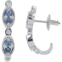14K White Gold Sapphire and Diamond J-Hoop Earrings - 0.27 Carats Sapphire, 0.07 Carats Diamond Total Weight