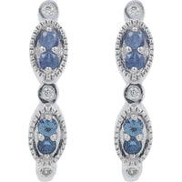 14K White Gold Sapphire and Diamond J-Hoop Earrings - 0.27 Carats Sapphire, 0.07 Carats Diamond Total Weight