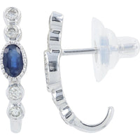 14K White Gold Sapphire and Diamond J-Hoops - 0.64 Carat Total Sapphire Weight, 0.27 Carat Total Diamond Weight