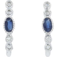 14K White Gold Sapphire and Diamond J-Hoops - 0.64 Carat Total Sapphire Weight, 0.27 Carat Total Diamond Weight