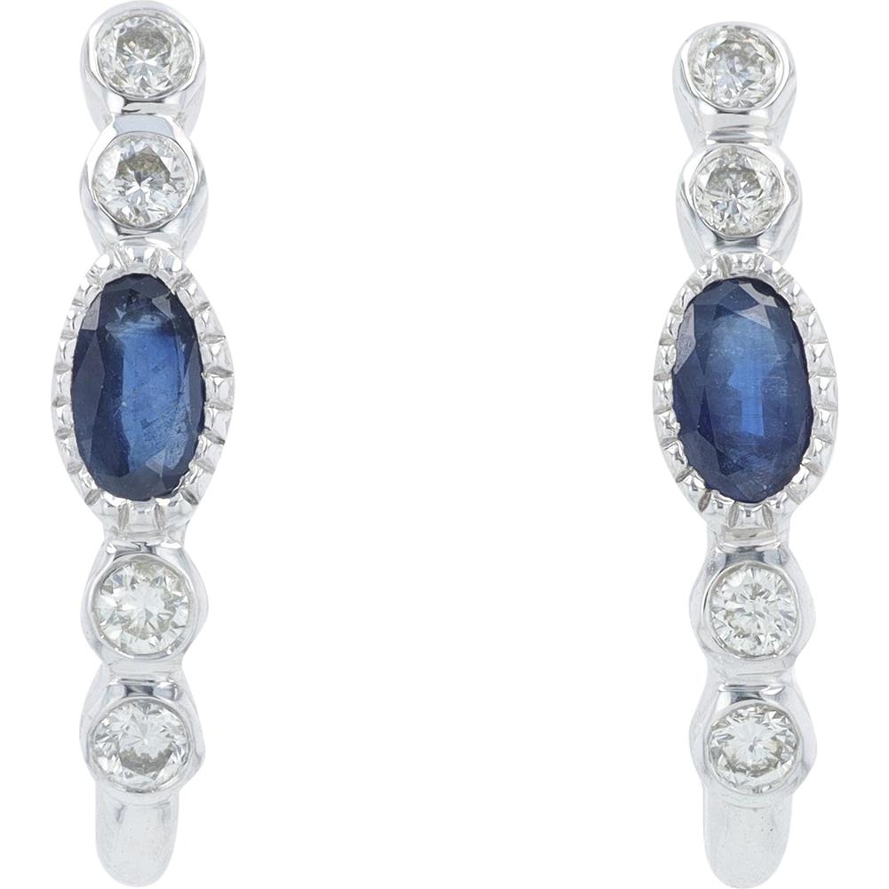 14K White Gold Sapphire and Diamond J-Hoops - 0.64 Carat Total Sapphire Weight, 0.27 Carat Total Diamond Weight
