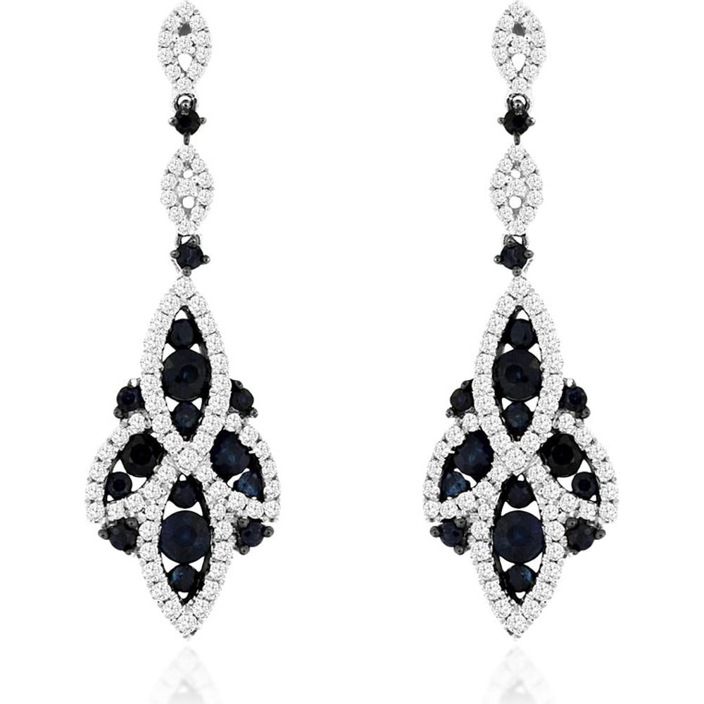 14K White Gold Sapphire and Diamond Marquise Drop Earrings with Halo Setting - 1.25 Carat Total Sapphire Weight and 0.64 Carat Total Diamond Weight - Royal Jewelry