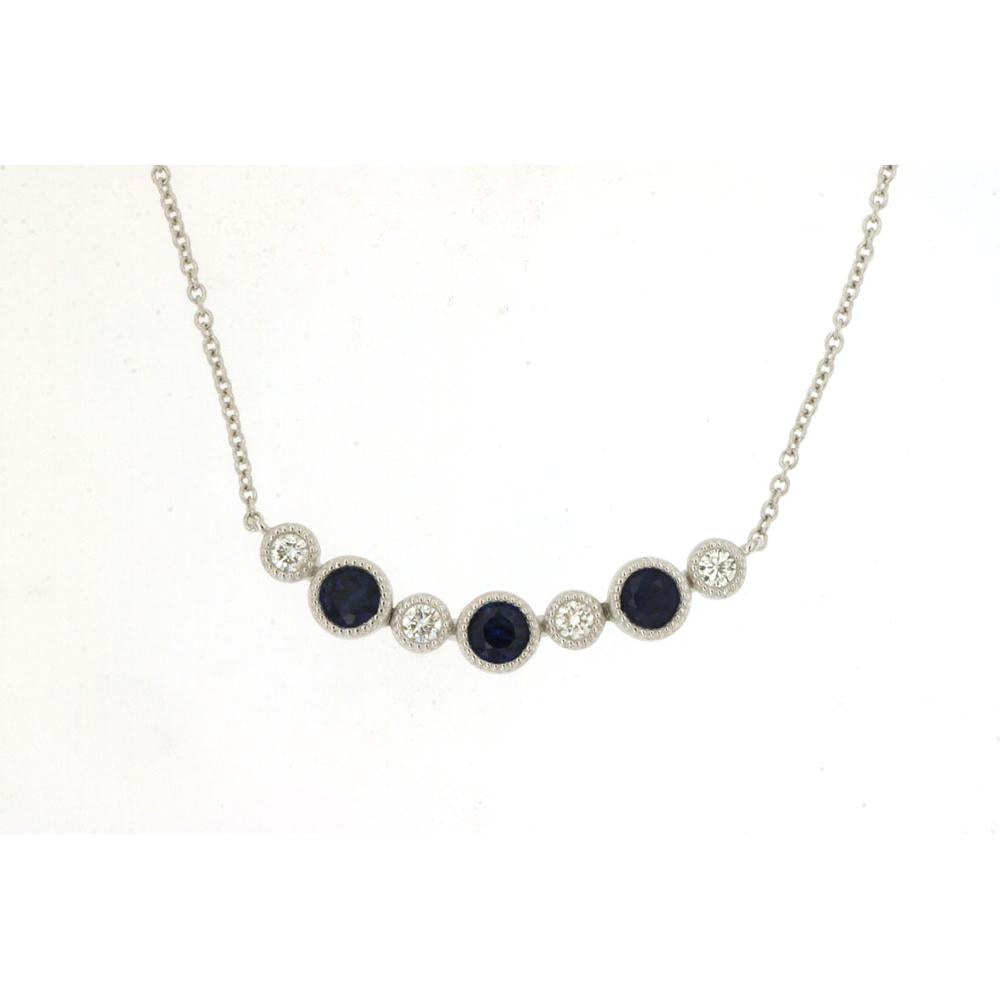 14K White Gold Sapphire and Diamond Necklace with Milgrain Detail - 0.46 Carats Total Gemstone Weight
