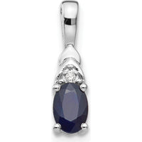 14K White Gold Sapphire and Diamond Pendant - 0.6 Carat Oval Sapphire, 0.006 Carat Diamond Accent by Oro Pregiato