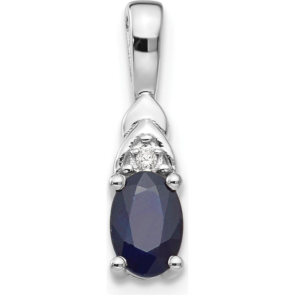 14K White Gold Sapphire and Diamond Pendant - 0.6 Carat Oval Sapphire, 0.006 Carat Diamond Accent by Oro Pregiato