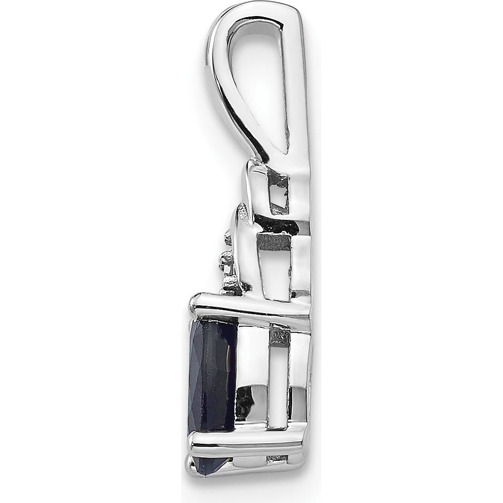 14K White Gold Sapphire and Diamond Pendant - 0.6 Carat Oval Sapphire, 0.006 Carat Diamond Accent by Oro Pregiato