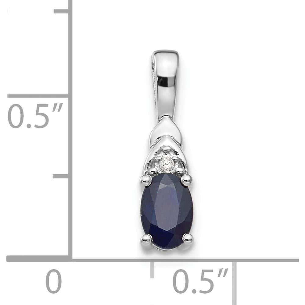 14K White Gold Sapphire and Diamond Pendant - 0.6 Carat Oval Sapphire, 0.006 Carat Diamond Accent by Oro Pregiato
