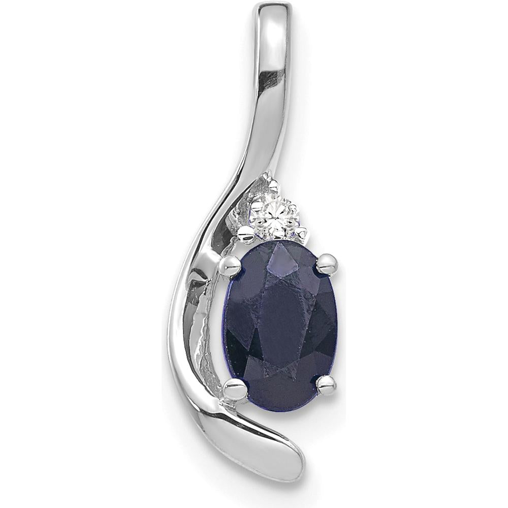 14K White Gold Sapphire and Diamond Pendant - 0.6 Carat Oval Sapphire, 0.007 Carat Round Diamonds by Oro Pregiato