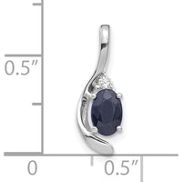 14K White Gold Sapphire and Diamond Pendant - 0.6 Carat Oval Sapphire, 0.007 Carat Round Diamonds by Oro Pregiato