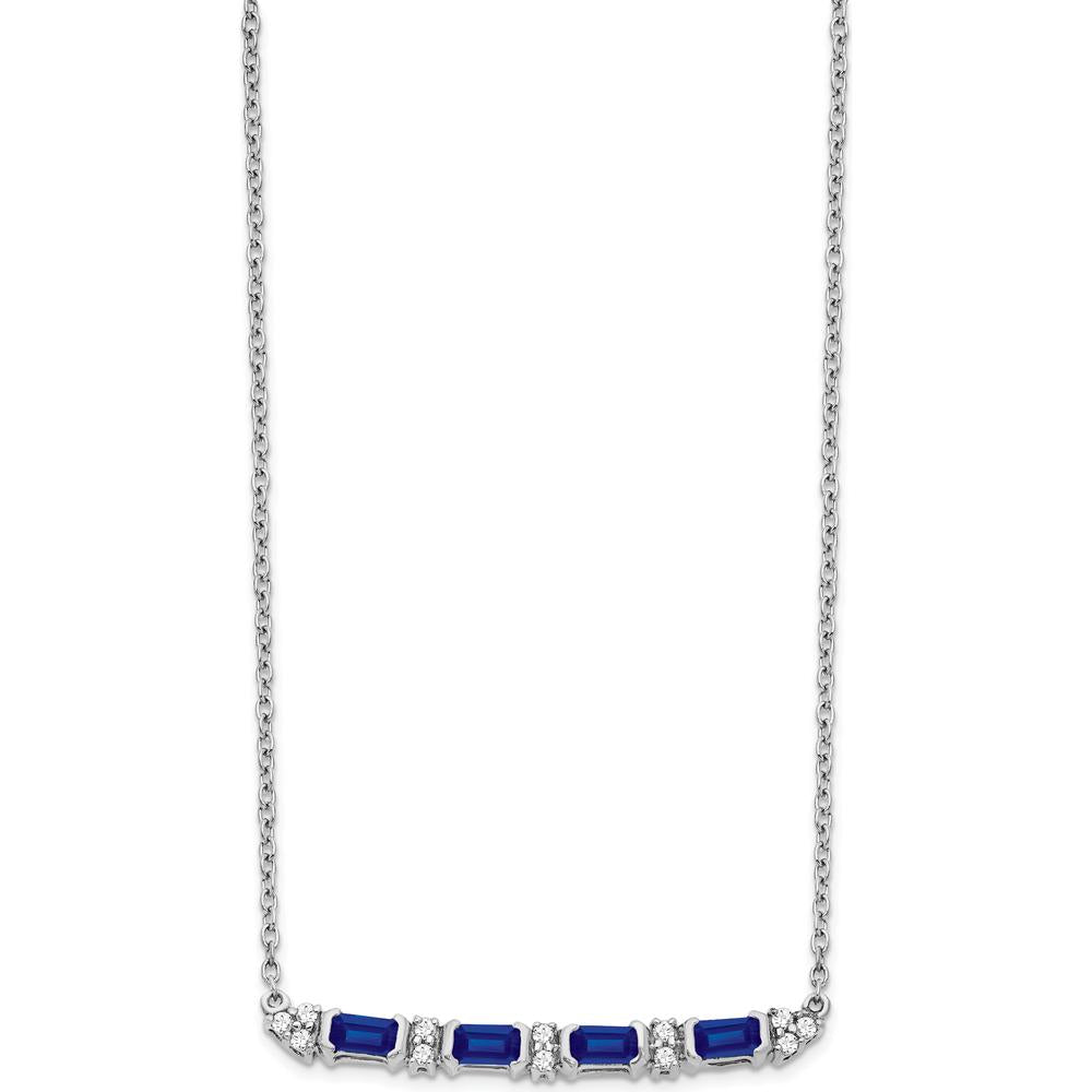 14K White Gold Sapphire and Diamond Pendant Necklace - 0.144 Carat Sapphire, 0.008 Carat Diamond Total Weight by Lumare Gioia