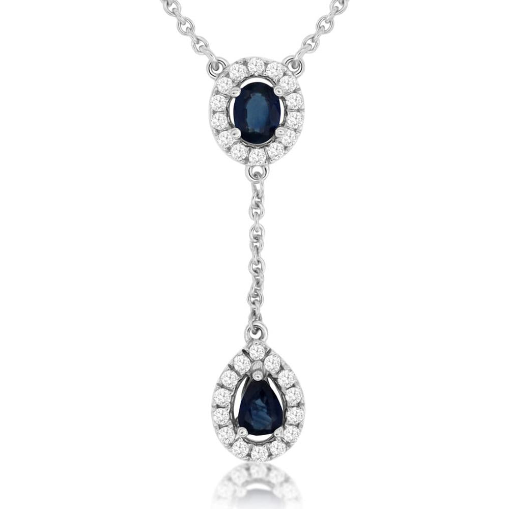 14K White Gold Sapphire and Diamond Pendant Necklace - 0.40 Carats Sapphire, 0.18 Carats Diamond Total Carat Weight