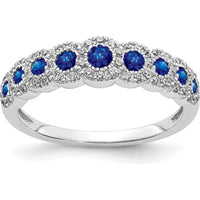 14K White Gold Sapphire and Diamond Polished Ring - 0.35 Carat Total Sapphire Weight, 0.09 Carat Total Diamond Weight by 0