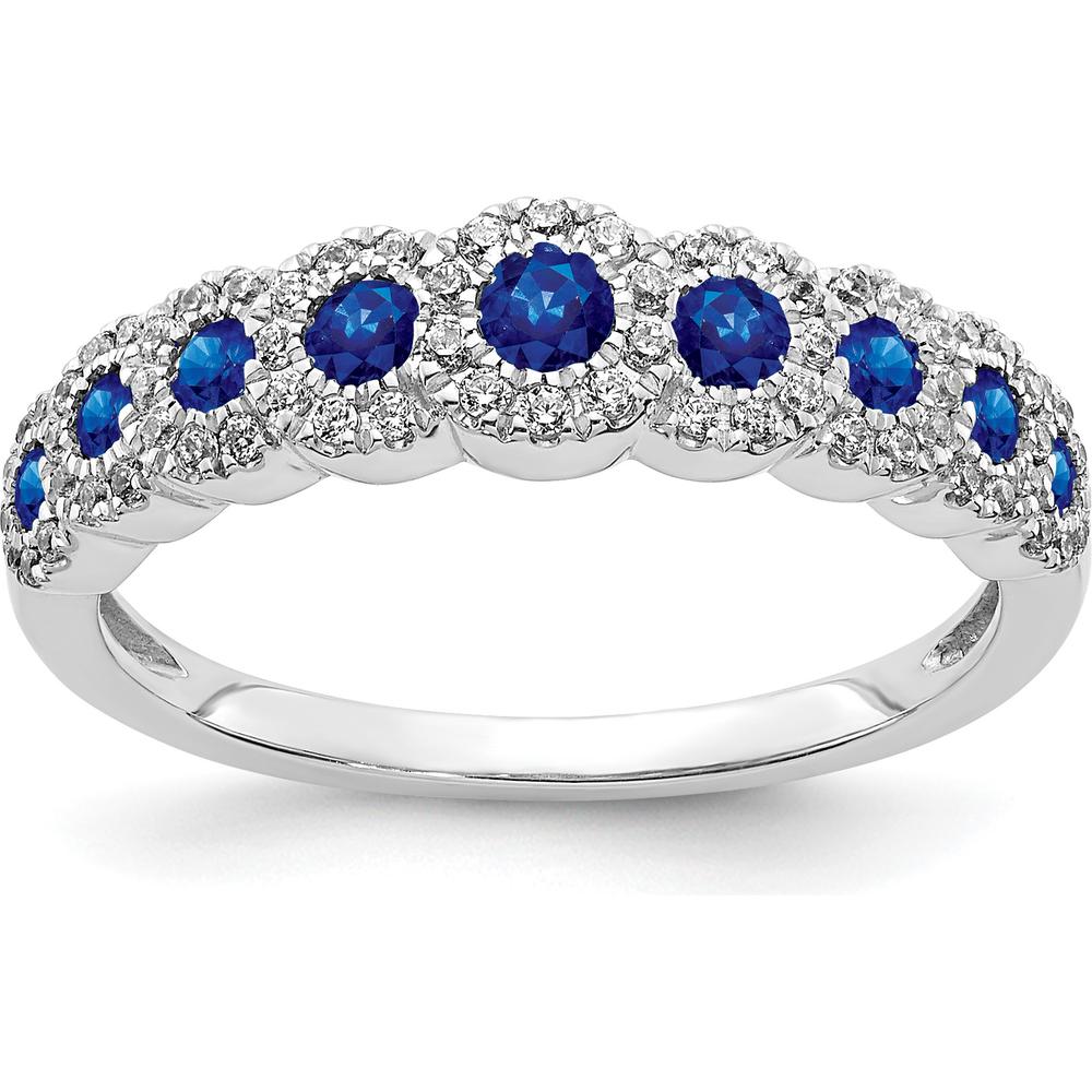 14K White Gold Sapphire and Diamond Polished Ring - 0.35 Carat Total Sapphire Weight, 0.09 Carat Total Diamond Weight by 0