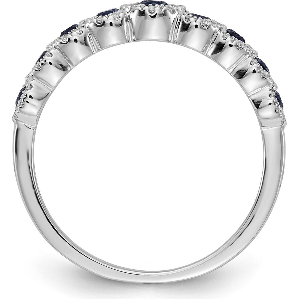 14K White Gold Sapphire and Diamond Polished Ring - 0.35 Carat Total Sapphire Weight, 0.09 Carat Total Diamond Weight by 0