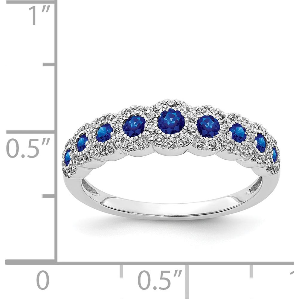 14K White Gold Sapphire and Diamond Polished Ring - 0.35 Carat Total Sapphire Weight, 0.09 Carat Total Diamond Weight by 0