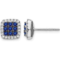 14K White Gold Sapphire and Diamond Post Earrings - 0.08 Carat Total Sapphire Weight, 0.005 Carat Total Diamond Weight by Monteluci Fine Jewelry