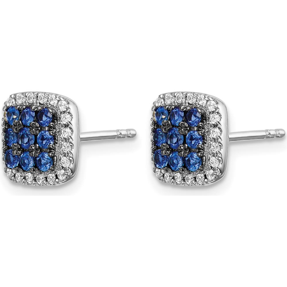 14K White Gold Sapphire and Diamond Post Earrings - 0.08 Carat Total Sapphire Weight, 0.005 Carat Total Diamond Weight by Monteluci Fine Jewelry