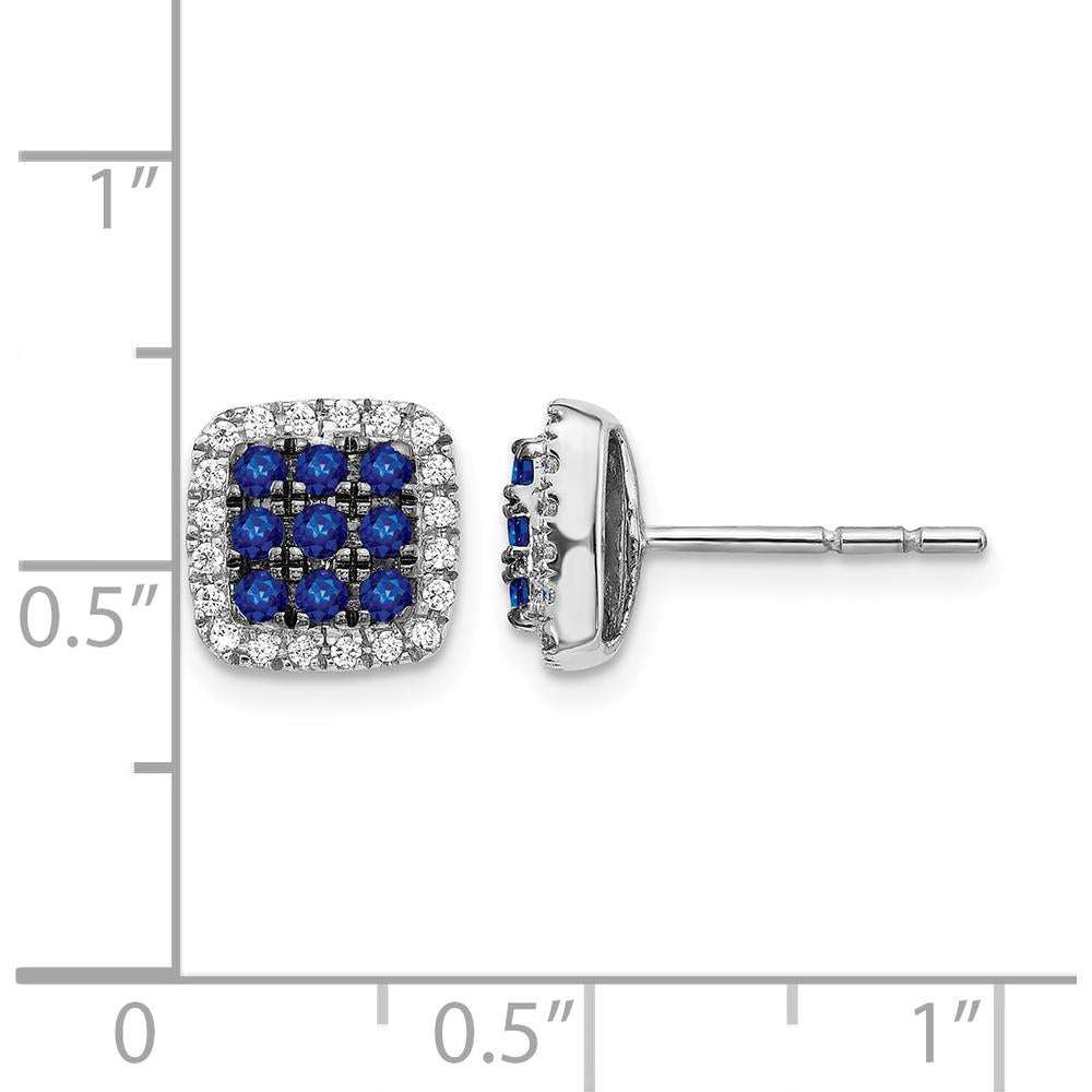 14K White Gold Sapphire and Diamond Post Earrings - 0.08 Carat Total Sapphire Weight, 0.005 Carat Total Diamond Weight by Monteluci Fine Jewelry