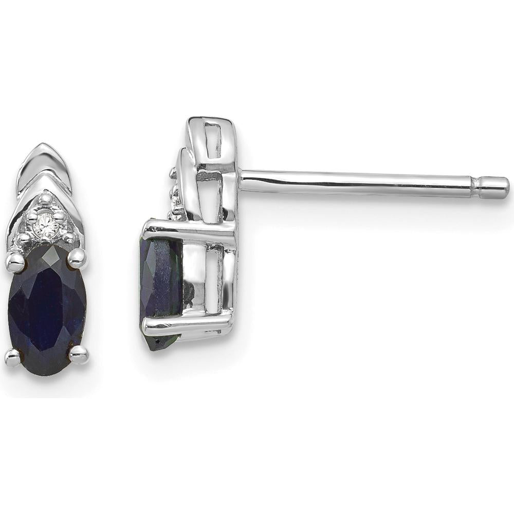 14K White Gold Sapphire and Diamond Post Earrings - 0.293 Carat Total Sapphire Weight, 0.01 Carat Total Diamond Weight by Oro Pregiato