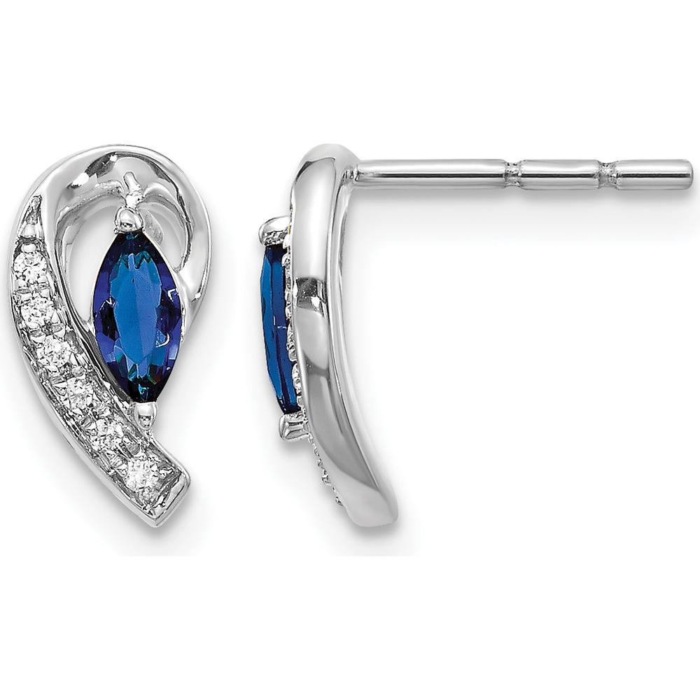 14K White Gold Sapphire & Diamond Post Earrings with Marquise Sapphire and Round Diamonds - 0.16 Carat Total Sapphire Weight, 0.02 Carat Total Diamond Weight by Monteluci Fine Jewelry