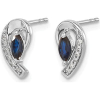14K White Gold Sapphire & Diamond Post Earrings with Marquise Sapphire and Round Diamonds - 0.16 Carat Total Sapphire Weight, 0.02 Carat Total Diamond Weight by Monteluci Fine Jewelry