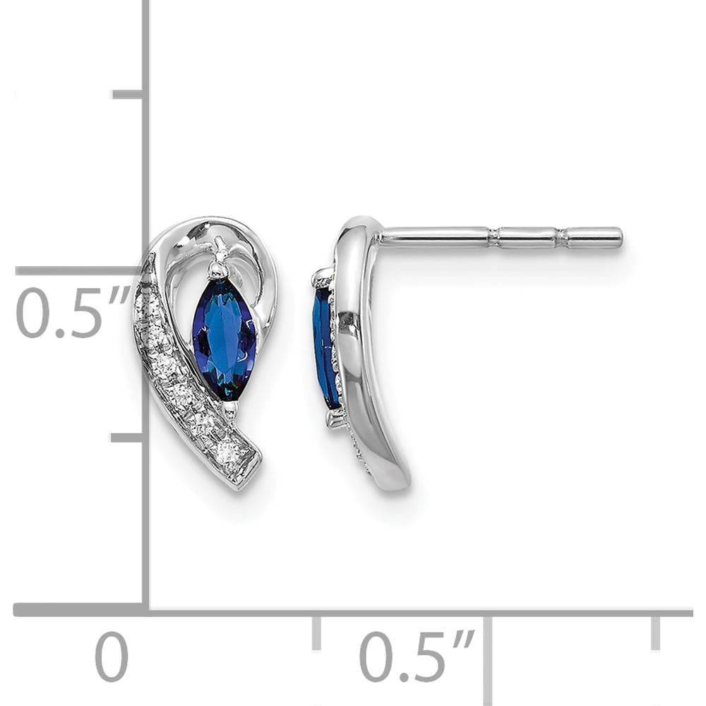 14K White Gold Sapphire & Diamond Post Earrings with Marquise Sapphire and Round Diamonds - 0.16 Carat Total Sapphire Weight, 0.02 Carat Total Diamond Weight by Monteluci Fine Jewelry