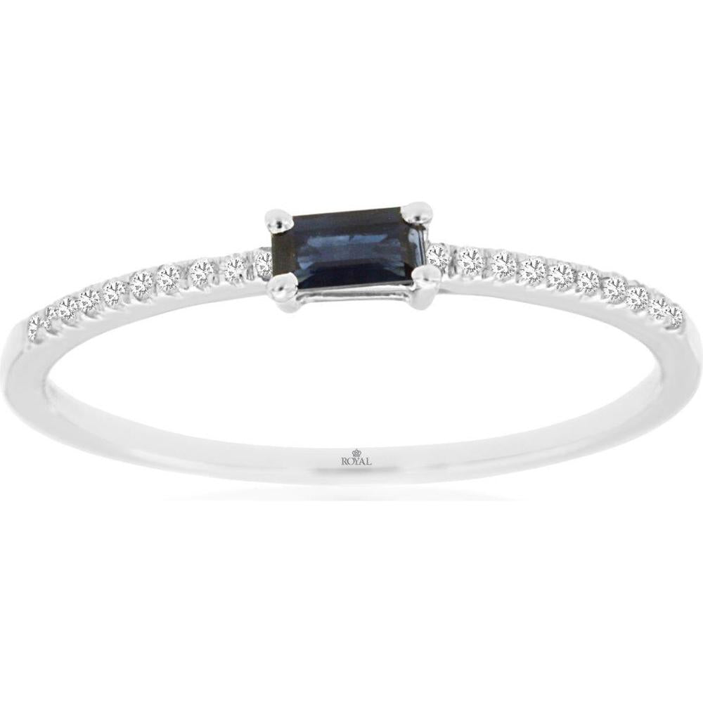 14K White Gold Sapphire & Diamond Ring - 0.17 Carats Sapphire, 0.06 Carats Total Diamond Weight