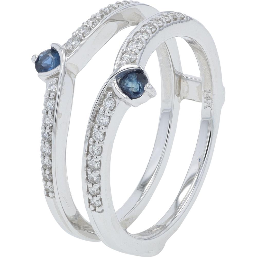 14K White Gold Sapphire and Diamond Ring Guard with .17 Carat Sapphire and .20 Carat Total Diamond Weight