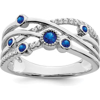 14K White Gold Sapphire and Diamond Ring with 22 Round Diamonds and Five Round Sapphires - 0.14 Carat Total Diamond Weight by 0