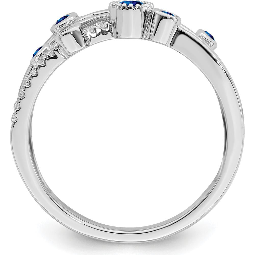 14K White Gold Sapphire and Diamond Ring with 22 Round Diamonds and Five Round Sapphires - 0.14 Carat Total Diamond Weight by 0