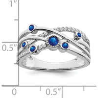 14K White Gold Sapphire and Diamond Ring with 22 Round Diamonds and Five Round Sapphires - 0.14 Carat Total Diamond Weight by 0