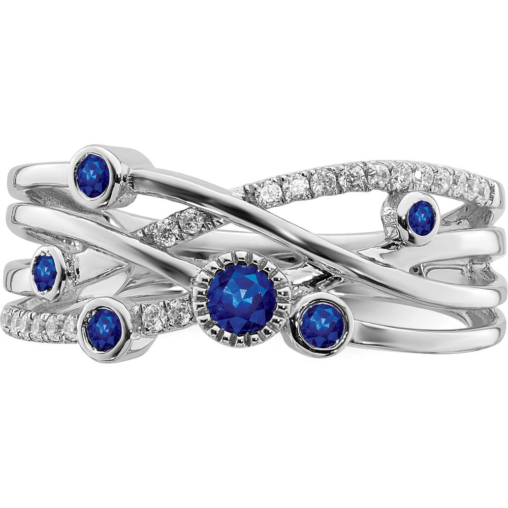 14K White Gold Sapphire and Diamond Ring with 22 Round Diamonds and Five Round Sapphires - 0.14 Carat Total Diamond Weight by 0